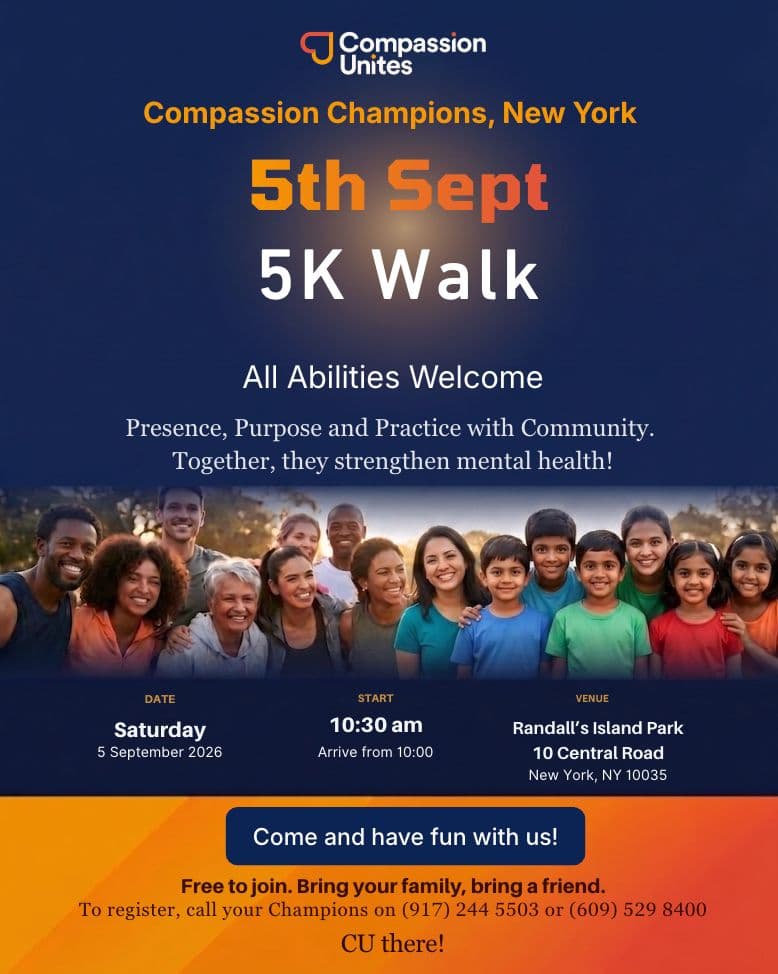 Compassion Champions New York, community 5K walk, Saturday 5 September 2026, Randall's Island Park, 10 Central Road, New York, NY 10035
