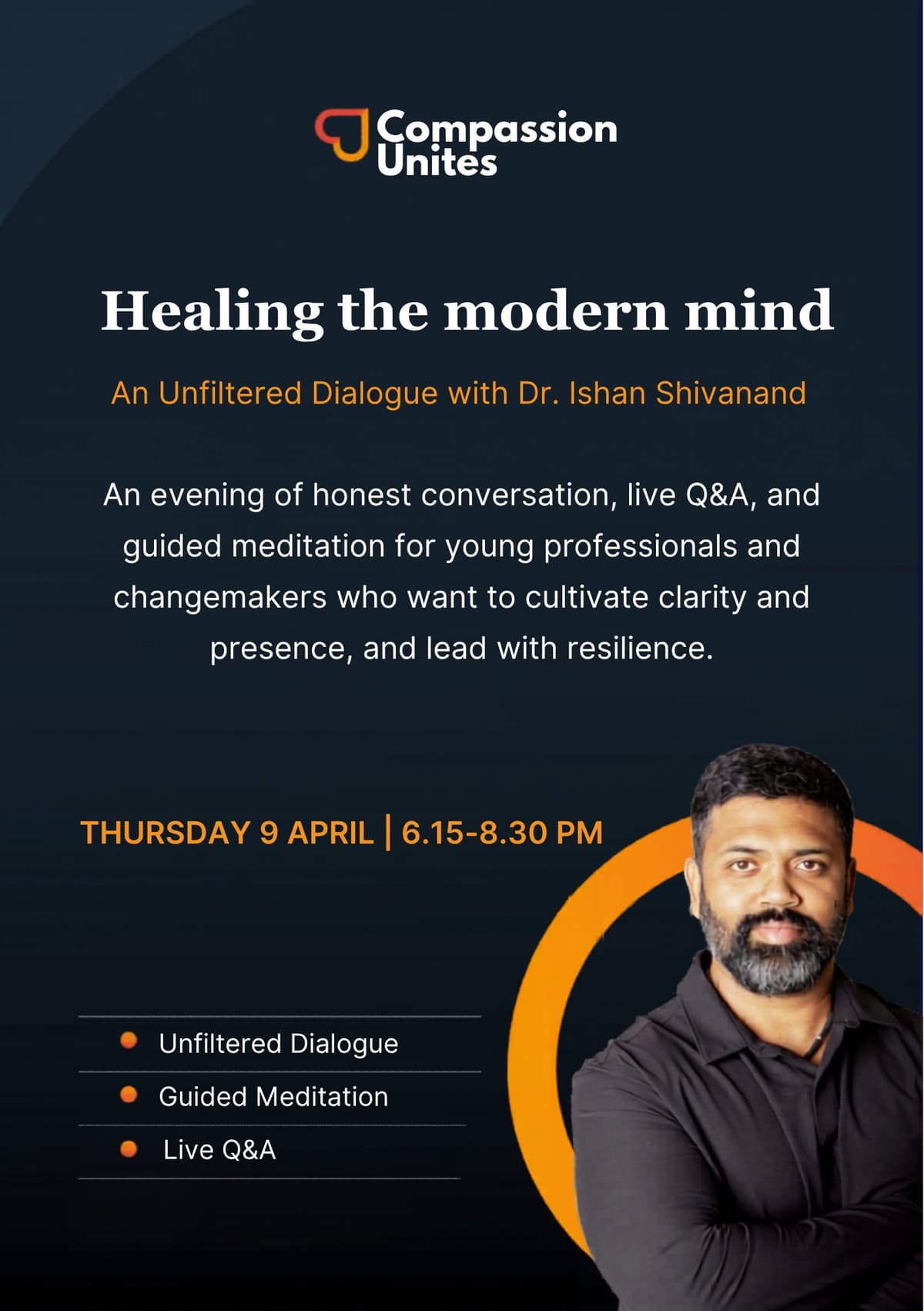 Healing the Modern Mind event flyer — London, 9 April 2026