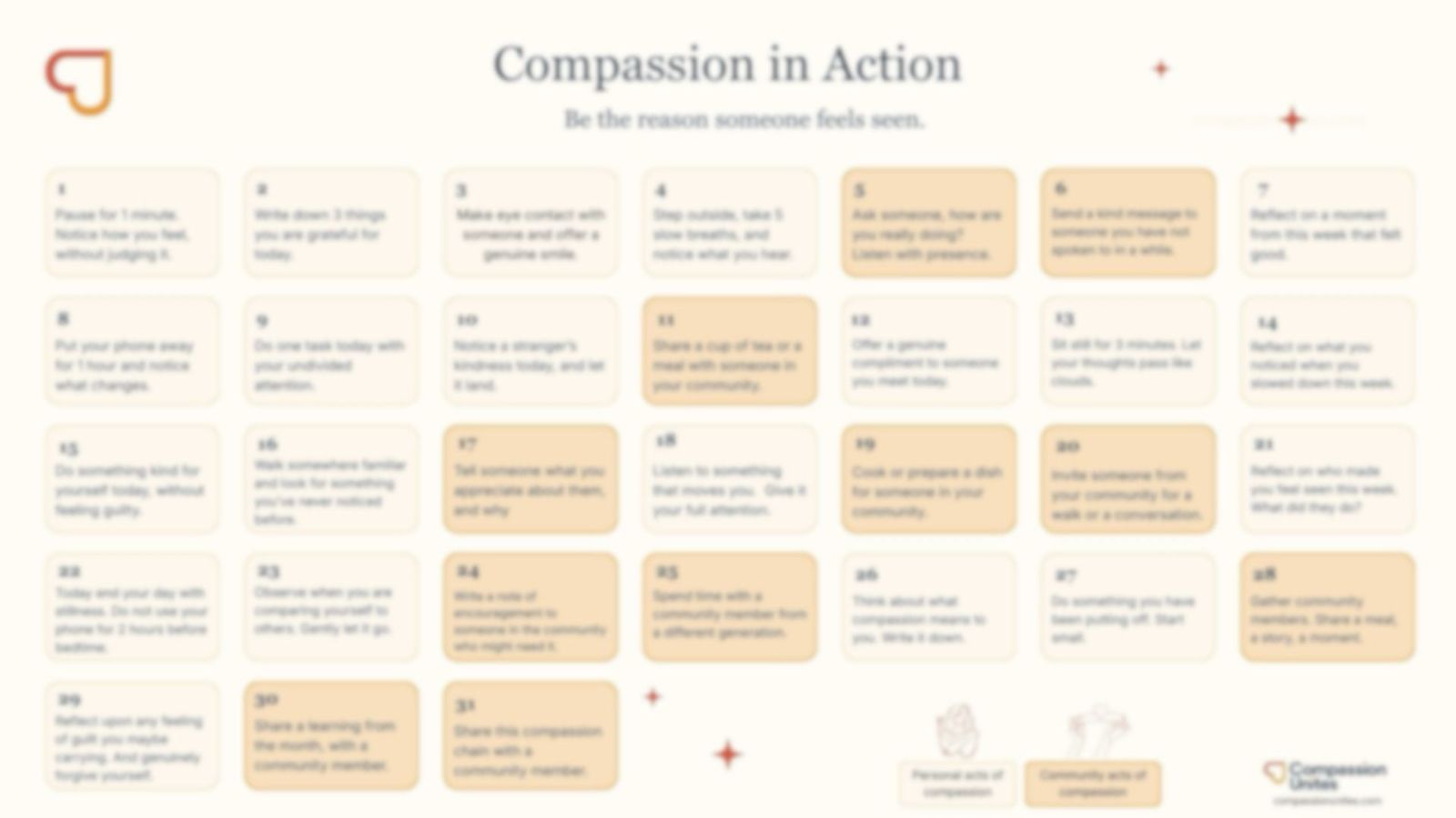Compassion in Action 30-day calendar preview
